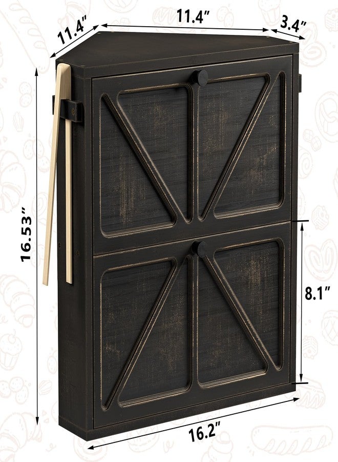 WOWLIVE Vintage Corner Bread Box for Kitchen Counter, Double-Layer Bamboo Bread Storage Bin, Large Capacity Rustic Farmhouse Bread Holder, Breadbox Organizer for Cabinet (Black, Extra Large) - Image 3