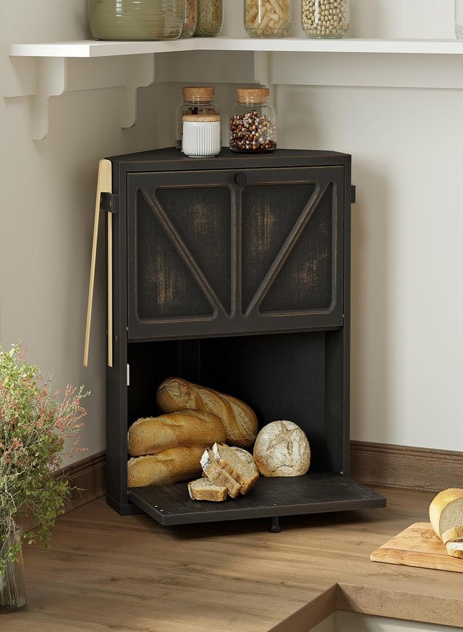 WOWLIVE Vintage Corner Bread Box for Kitchen Counter, Double-Layer Bamboo Bread Storage Bin, Large Capacity Rustic Farmhouse Bread Holder, Breadbox Organizer for Cabinet (Black, Extra Large) - Image 2