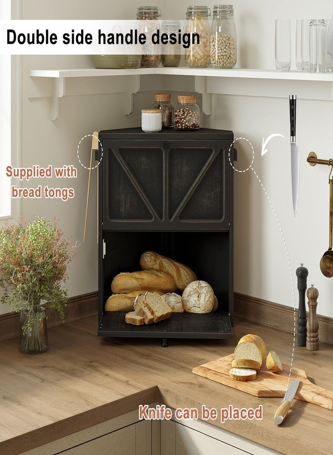 WOWLIVE Vintage Corner Bread Box for Kitchen Counter, Double-Layer Bamboo Bread Storage Bin, Large Capacity Rustic Farmhouse Bread Holder, Breadbox Organizer for Cabinet (Black, Extra Large) - Image 5