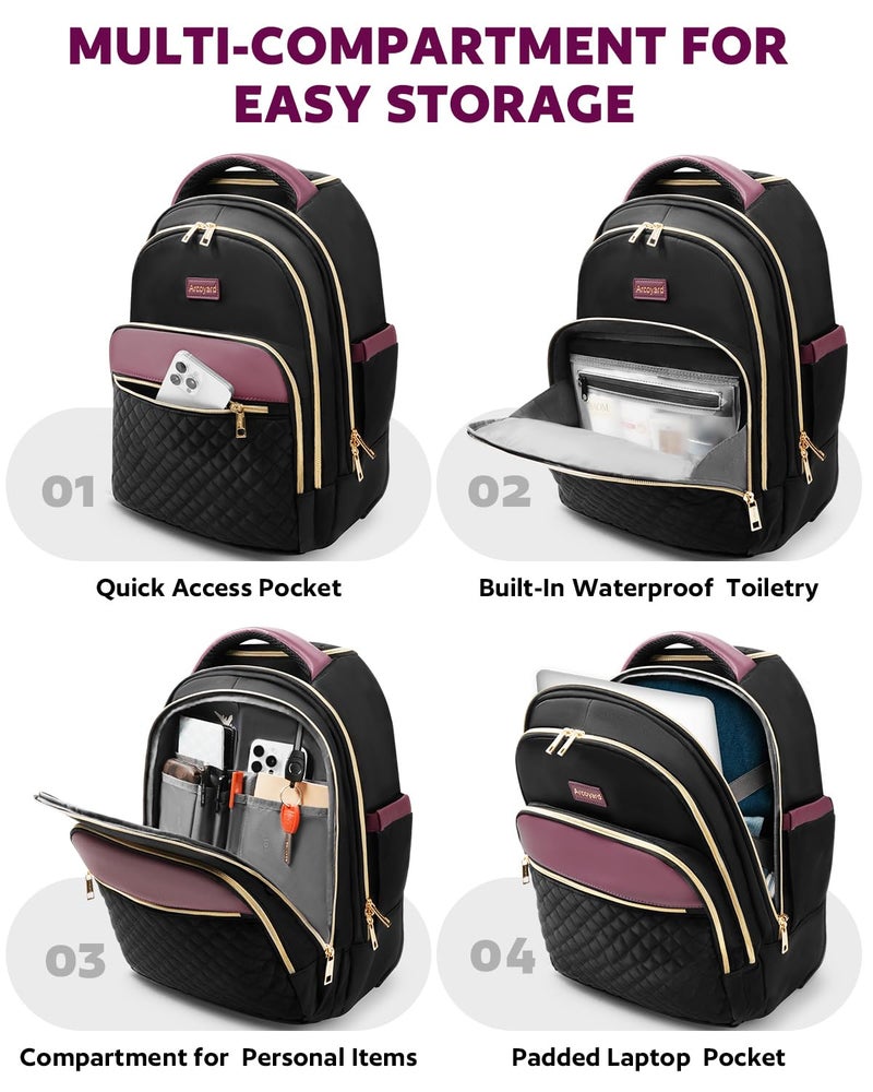 Arcoyard Rolling Backpack for Women with Wheels, roller Laptop Travel Backpack, Lightweight Water Resistant Wheeled Underseat Carry On Luggage for Work and College, Black Purple - Image 3