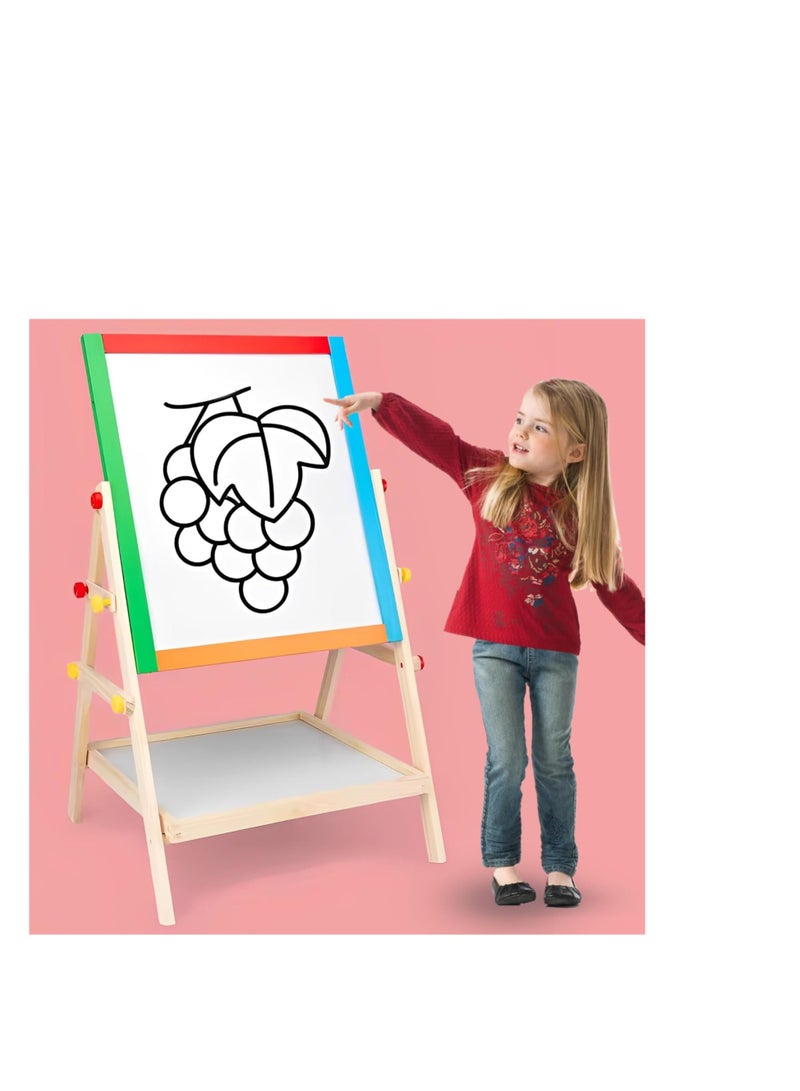 Generic Multifunctional wooden easel magnetic kids coloring board stand. double sided- white boad and black board  - Image 3