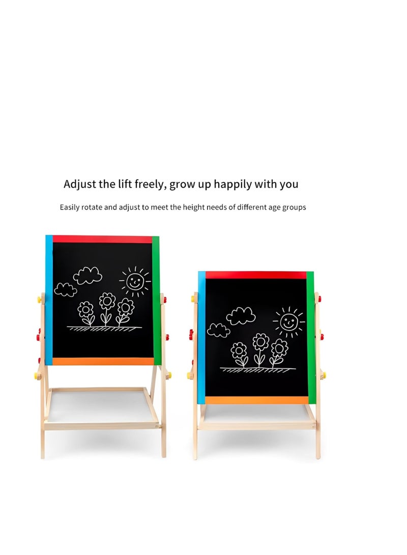 Generic Multifunctional wooden easel magnetic kids coloring board stand. double sided- white boad and black board  - Image 4