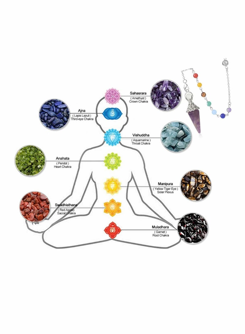 Captaintech Natural Healing Crystals 7 Chakra Amethyst Pendulum, Crystals and Gemstones Pendulum Board for Dowsing, Scrying, Reiki Healing Balance Meditation Divination Crystal Pendant Set - Image 3