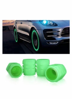 Y&D Car Tire Valve Cap, 4PCS Green Fluorescence, Bike Motorcycle Noctilucous Illuminated Universal Wheel Caps for Truck Motorcycles Tires, Need Sunlight to Absorb Energy  - Image 1