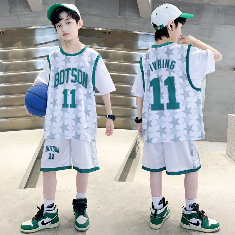 Boys' Basketball Suit Suit 2025 Summer Thin Middle And Large Children'S Sports Summer Clothes Children'S New Short-Sleeved Quick-Drying Clothes - Image 4