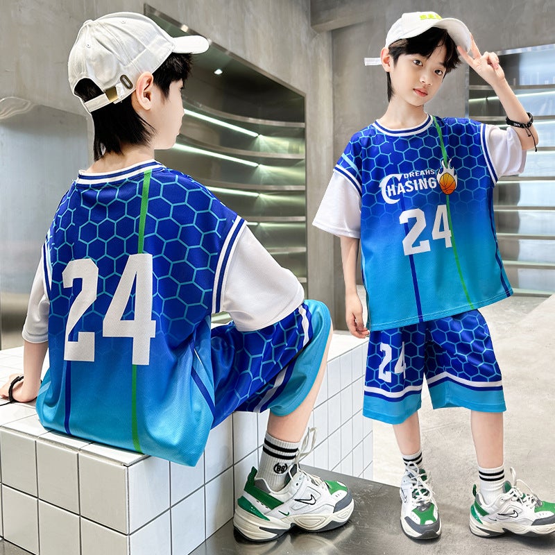Boys' Basketball Suit Suit 2025 Summer Thin Middle And Large Children'S Sports Summer Clothes Children'S New Short-Sleeved Quick-Drying Clothes - Image 5