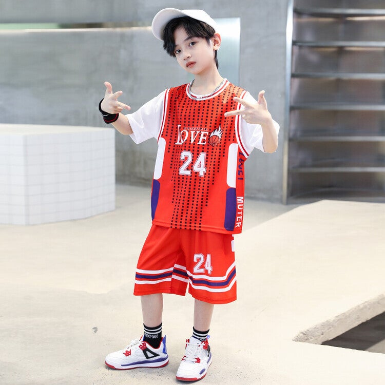 Boys' Basketball Suit Suit 2025 Summer Thin Middle And Large Children'S Sports Summer Clothes Children'S New Short-Sleeved Quick-Drying Clothes - Image 1