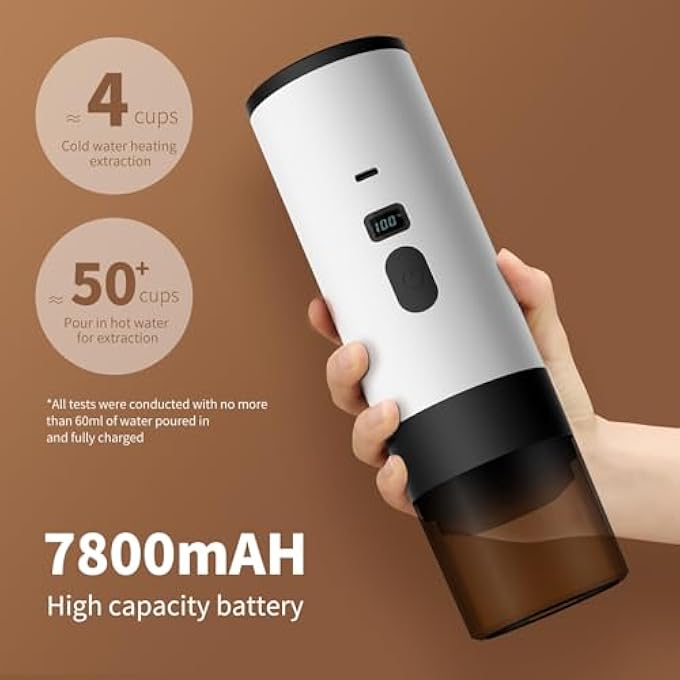 كاست ويف ماكينة صنع قهوة ذاتية التسخين محمولة 3 في 1، ماكينة إسبريسو صغيرة بيضاء اللون للسفر متوافقة مع كبسولات NsDg، قهوة مطحونة، شحن USB-C، حامل معدني متضمن، تخييم، سيارة، مشي لمسافات طويلة - Image 5