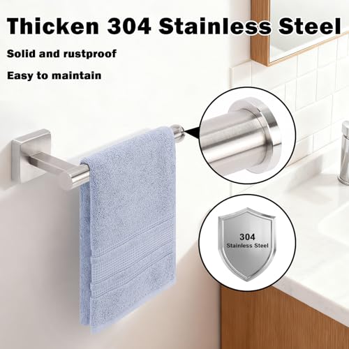Livabber Hand Towel Holder 9 Inch, Thickened 304 Stainless Steel Hand Towel Ring Hanger Wall Mounted for Bathroom Kitchen, Easy to Clean (Brushed Nickel) - Image 3