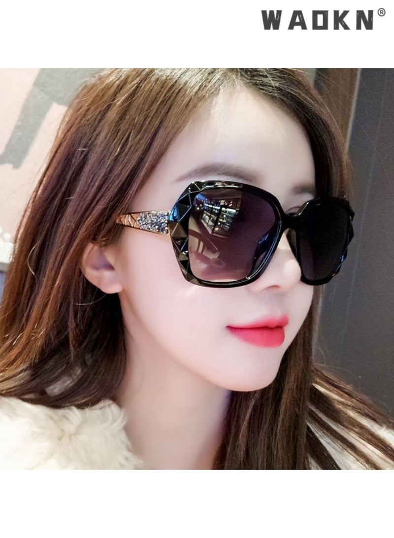 WAOKN Oversized Sunglasses for Women Polarized UV Protection Classic Fashion Ladies Shades, UV 400 Glasses Oversized Polarized Sunglasses Classic Shiny Frame Ladies Sun Glasses Eyewear  - Image 2