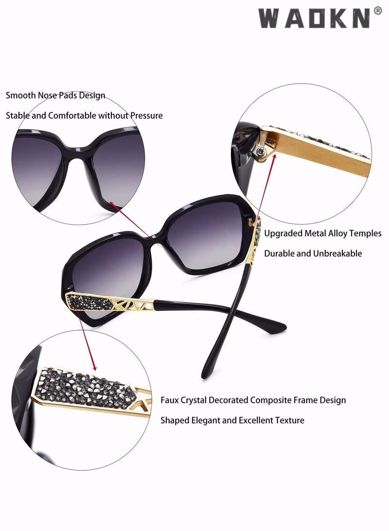 WAOKN Oversized Sunglasses for Women Polarized UV Protection Classic Fashion Ladies Shades, UV 400 Glasses Oversized Polarized Sunglasses Classic Shiny Frame Ladies Sun Glasses Eyewear  - Image 4
