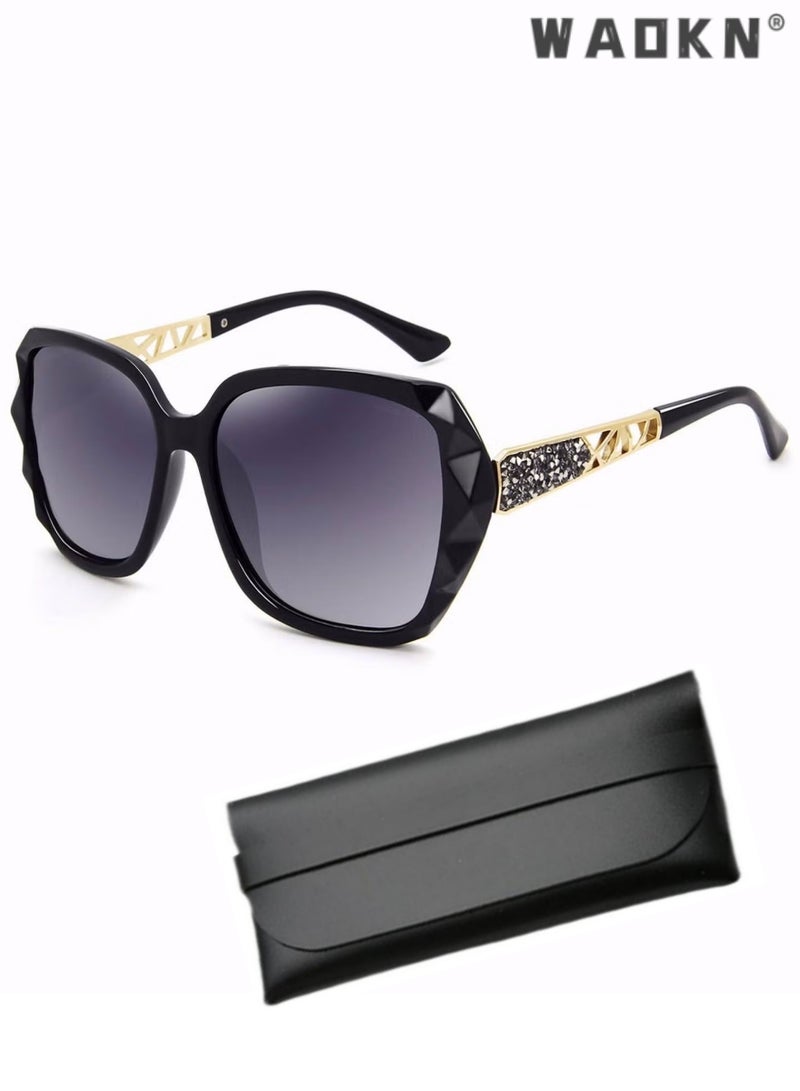 WAOKN Oversized Sunglasses for Women Polarized UV Protection Classic Fashion Ladies Shades, UV 400 Glasses Oversized Polarized Sunglasses Classic Shiny Frame Ladies Sun Glasses Eyewear  - Image 1