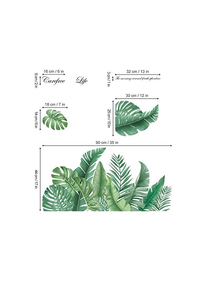 S-TOP Green Leaves Wall Decals Palm Tree Leaf Plants Wall Stickers Bedroom Living Room TV Wall Door Decor (W: 45 Inches) - Image 2
