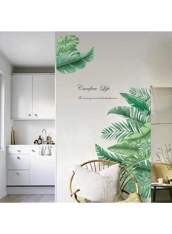 S-TOP Green Leaves Wall Decals Palm Tree Leaf Plants Wall Stickers Bedroom Living Room TV Wall Door Decor (W: 45 Inches) - Image 1