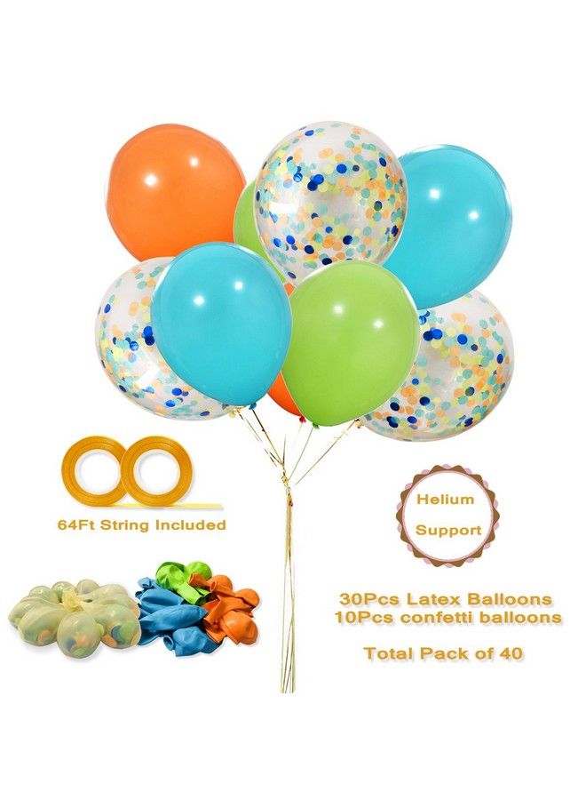 Haptda Dinosaur Balloons 40 Pack 12 Inch Orange Light Blue Fruit Green Latex Balloons With Confetti Balloon For Baby Shower Dino Jungle Jurassic Birthday Party Decorations Supplies With Ribbon - Image 4