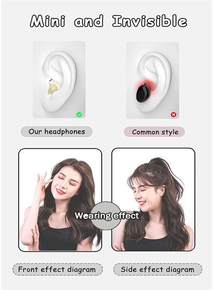 سماعات أذن لاسلكية صغيرة غير مرئية - سماعات أذن بلوتوث 5.2 غير مرئية بتصميم مريح للغاية وخفيف الوزن، مناسبة للاستماع إلى الموسيقى والدراسة والارتداء طوال اليوم (تأتي مع علبة شحن بسعة 1200 مللي أمبير). - Image 4