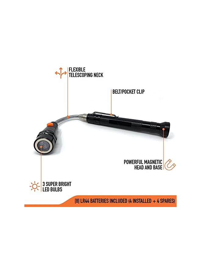 promass Extendable Magnetic Flashlight with Telescoping Magnet Pickup Tool - HVAC Tools Gifts for Men - Long LED Magnet Stick Tool for Mechanic, Tech, Handyman - Birthday Gifts for Dad - Image 2