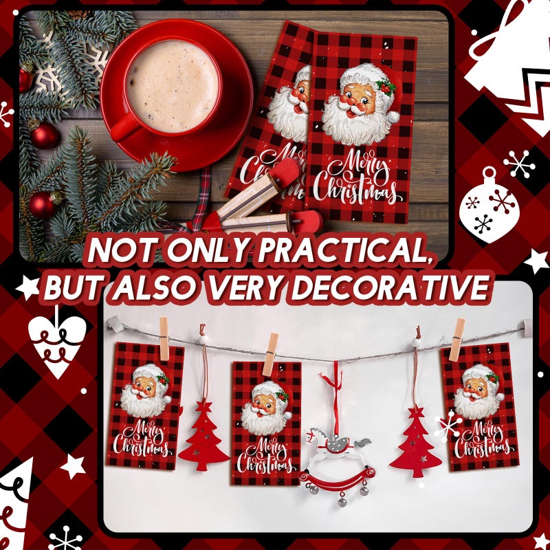 Karenhi Karenhi 200 Pcs Christmas Disposable Hand Towels for Bathroom 2 Ply Santa Claus Paper Guest Towels Buffalo Plaid Guest Napkin Snow Decorative Paper Hand Towels for Bathroom for Party Holiday Wedding - Image 4