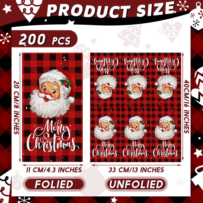 Karenhi Karenhi 200 Pcs Christmas Disposable Hand Towels for Bathroom 2 Ply Santa Claus Paper Guest Towels Buffalo Plaid Guest Napkin Snow Decorative Paper Hand Towels for Bathroom for Party Holiday Wedding - Image 2