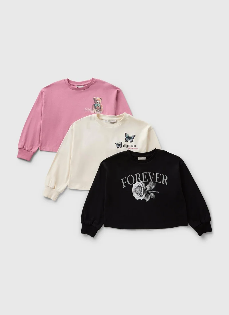 ماتلان ثلاث قطع تي شيرتات بناتي بأكمام طويلة وطبعات