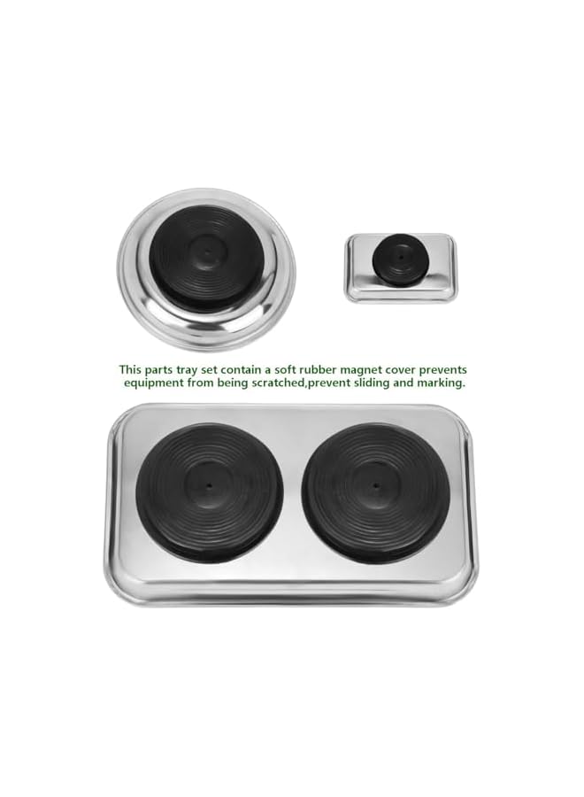 S-TOP 3pcs Magnetic Parts Tray Set, Stainless Steel Heavy Duty Square and Round，Extra Strong Magnetic Tool Trays Holder - Image 3