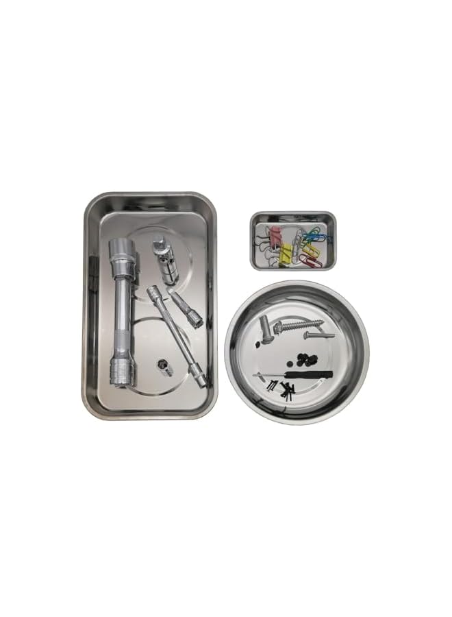 S-TOP 3pcs Magnetic Parts Tray Set, Stainless Steel Heavy Duty Square and Round，Extra Strong Magnetic Tool Trays Holder - Image 4