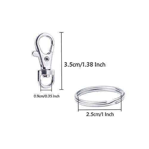 PEOUWNES 60 Pcs Premium Swivel Lanyard Snap Hook with Key Rings, Metal Lobster Clasp Keychain Hooks for Lanyard Crafting - Image 2