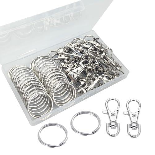PEOUWNES 60 Pcs Premium Swivel Lanyard Snap Hook with Key Rings, Metal Lobster Clasp Keychain Hooks for Lanyard Crafting - Image 1
