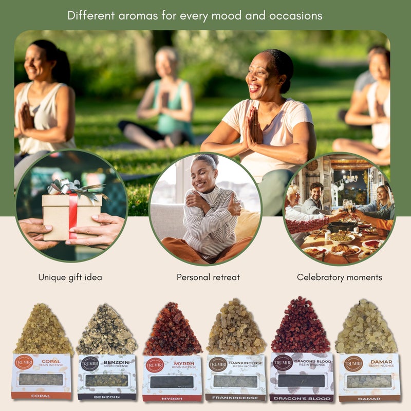 TRUMIRI Resin Incense - Natural Tree Gum Sap - 6x30g Variety Pack Including Frankincense and Myrrh Copal Benzoin Dragon's Blood Damar - Image 5