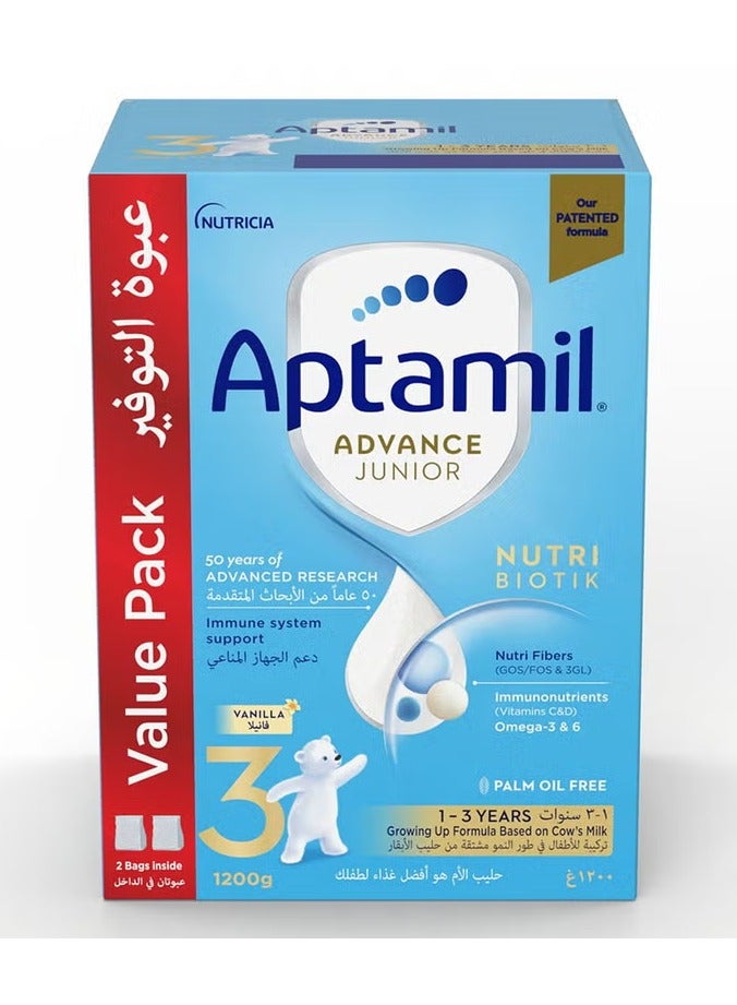 Aptamil Advance Junior Stage 3 Palm Oil Free Toddlers Milk Formula For 1 To 3 Years 1200g