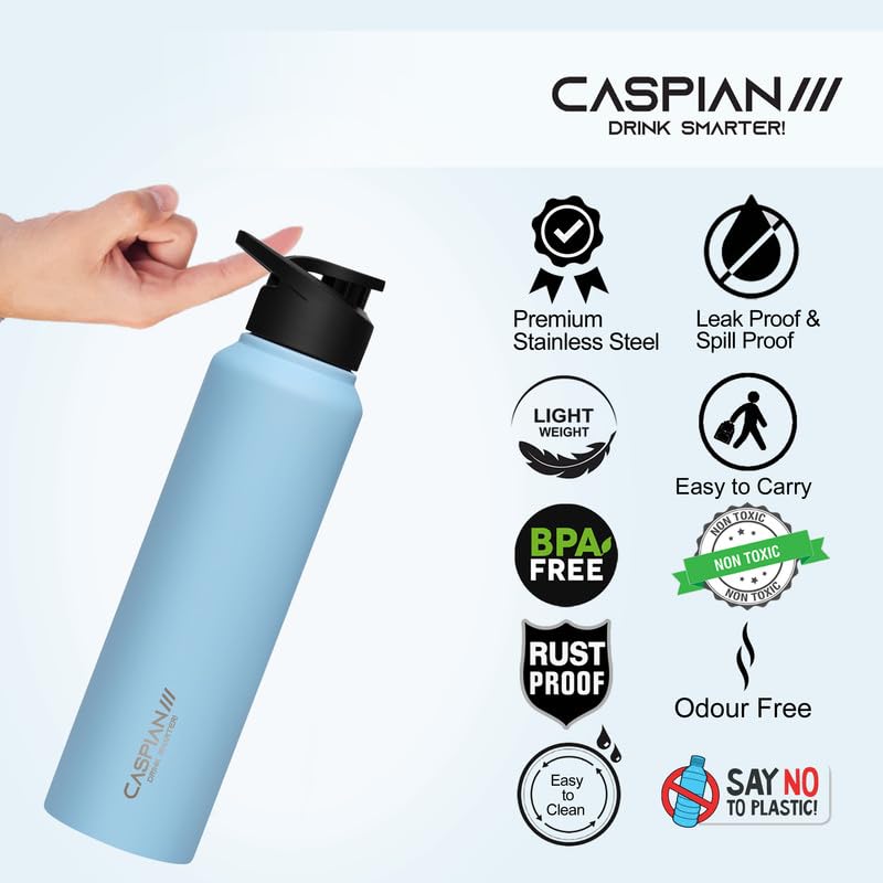 CASPIAN /// Hike ISI Certified Stainless Steel Water Bottle 1ltr.(Multi-colour, 1 Litre, Set of 6) | Leak Proof Sipper for Fridge Home Office Travel School Kids Boys Girls Adults Sports Gym| BPA Free - Image 5
