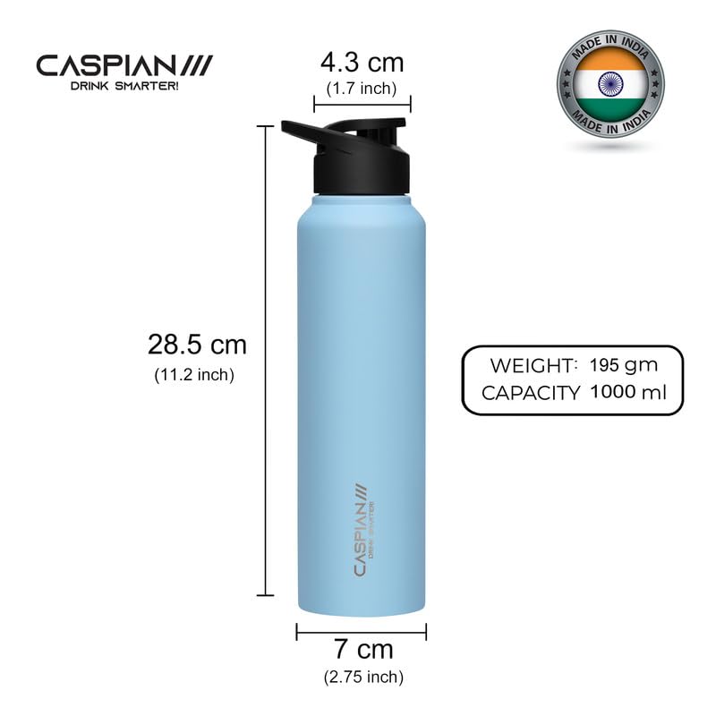 CASPIAN /// Hike ISI Certified Stainless Steel Water Bottle 1ltr.(Multi-colour, 1 Litre, Set of 6) | Leak Proof Sipper for Fridge Home Office Travel School Kids Boys Girls Adults Sports Gym| BPA Free - Image 4
