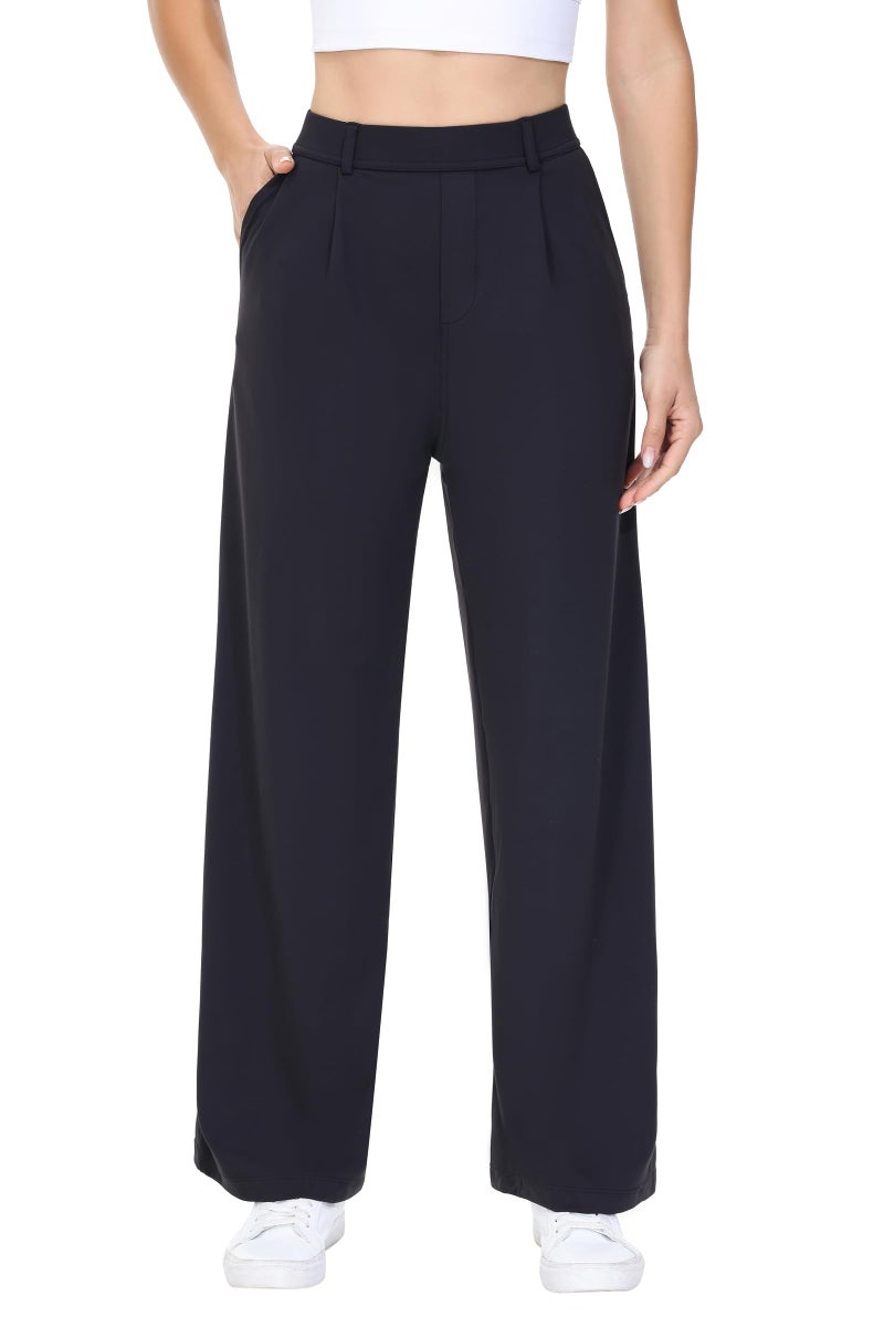 Blaosn Womens Dress Pants Straight Wide Leg Work Business Casual Trousers Wear Stretchy Pull on Office Slacks Travel Yoga Sweatpants High Waisted with Pockets Tall Comfy Lounge Trendy Clothes Black 31" M - Image 1
