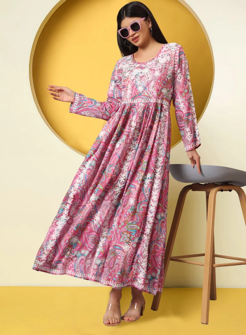 Alaya Hand Embroidered Lucknowi Chikankari  Printed Mulmul Cotton Jalabiya-AL3936