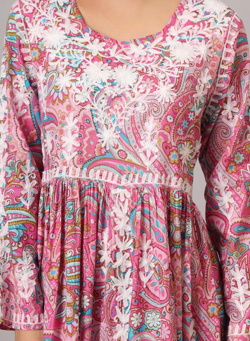 Alaya Hand Embroidered Lucknowi Chikankari  Printed Mulmul Cotton Jalabiya-AL3936