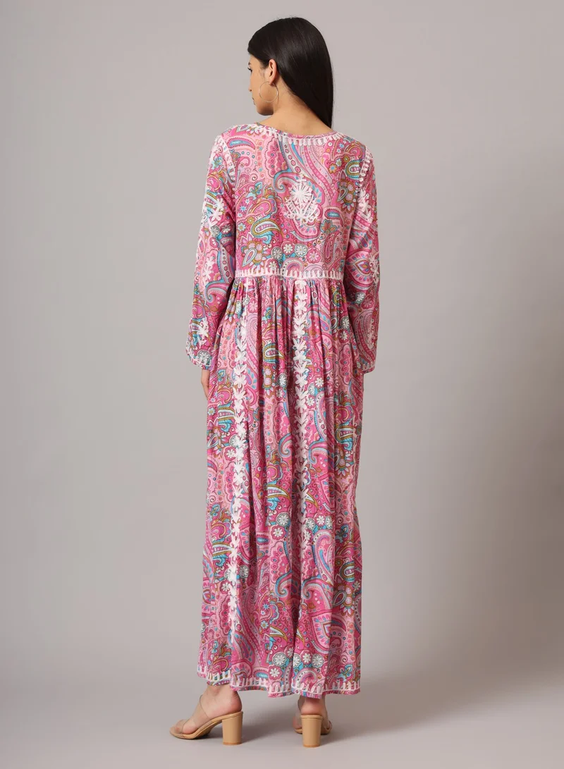 Alaya Hand Embroidered Lucknowi Chikankari  Printed Mulmul Cotton Jalabiya-AL3936