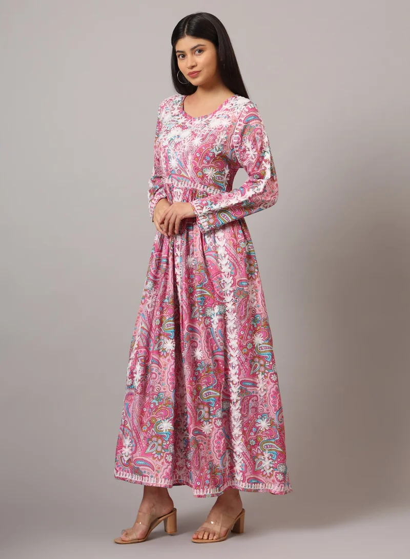 Alaya Hand Embroidered Lucknowi Chikankari  Printed Mulmul Cotton Jalabiya-AL3936