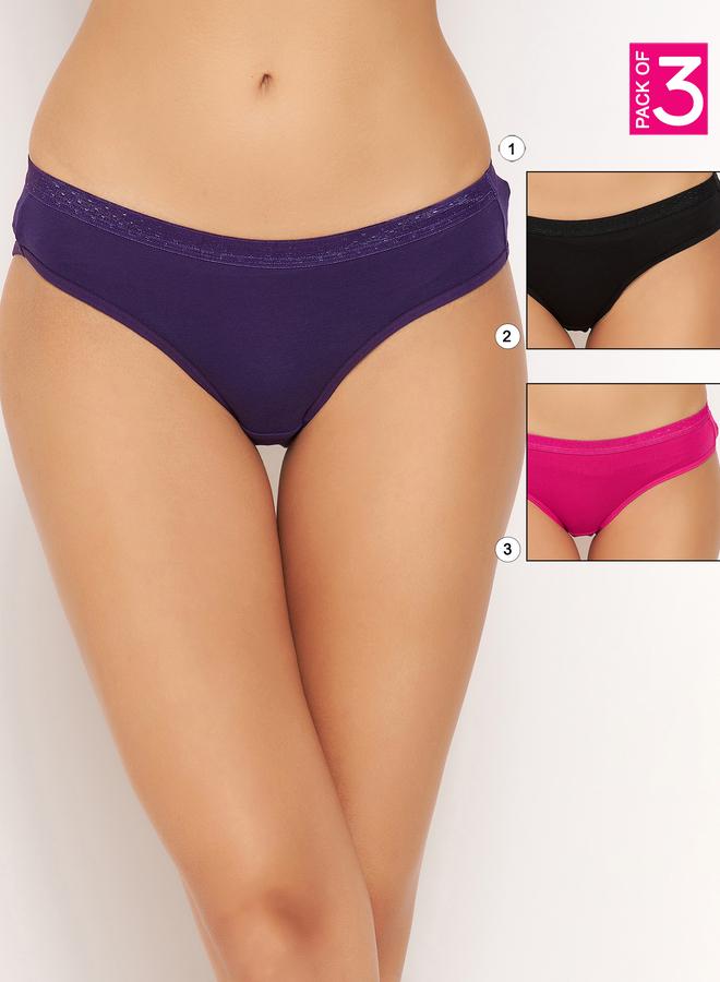 Clovia Pack of 3 - Solid Low Waist Bikini Briefs - Image 1