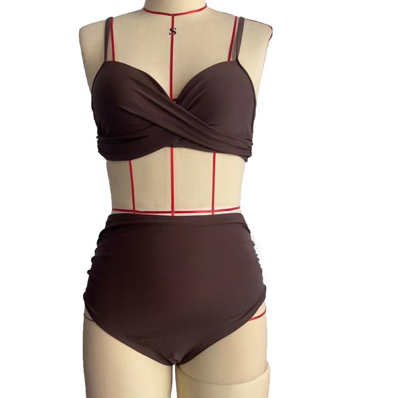 New 2024 Swimwear Gather Lace Black And White Print Bikini Bikini Women Swimwear - Image 1