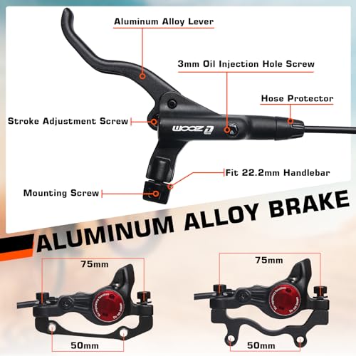 BUCKLOS MTB Hydraulic Disc Brakes, Mountain Bike Left Front 800mm Right Rear 1450mm Hydraulic Brake Set Aluminum Alloy Levers with Calipers PM/is Adapter Fit EBike/Fat Bike - Image 4