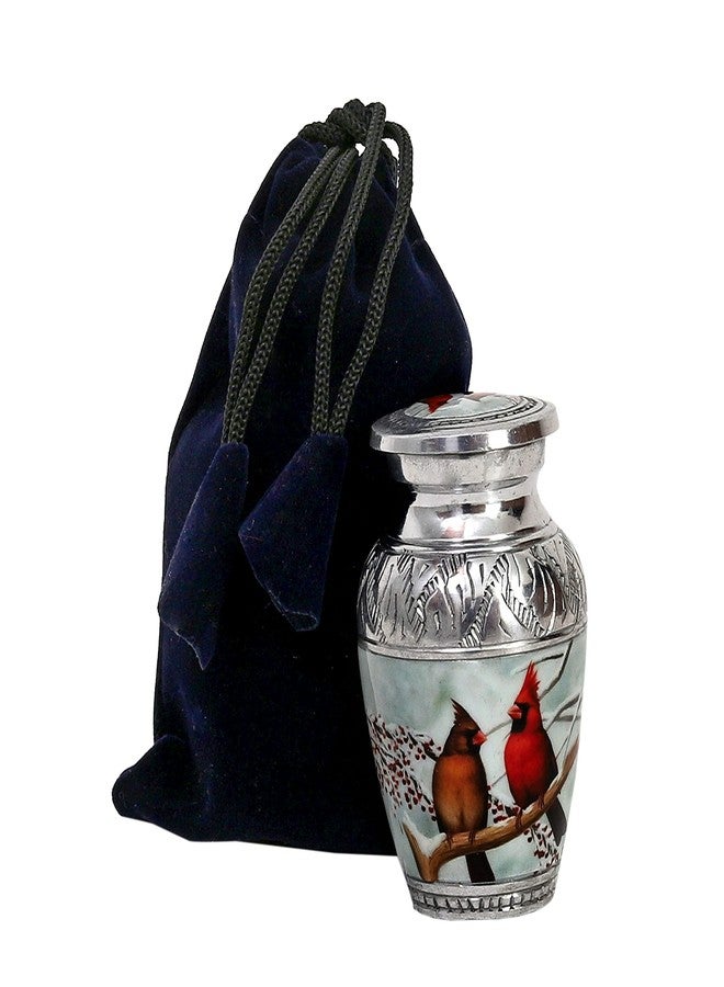 HLC Beautiful Small Lovely Cardinal Couple Bird Keepsake Urn - Keepsake Urn for Human Ashes with 1 Velvet Box Bag - Peaceful Engraved Mini Memorial Affordable Keepsake Urn (4.5.in) - Image 1