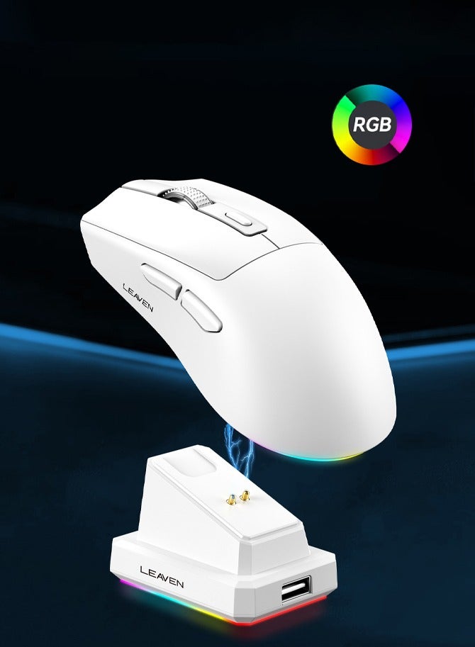 LEAVEN Dual-mode Bluetooth 2.4G Wireless Gaming Mouse with Magnetic Charging Dock, Lightweight Anti Slip Mouse, 800-1600 DPI, BT/2.4Ghz/Wired, 60g, for PC/MAC - Image 1
