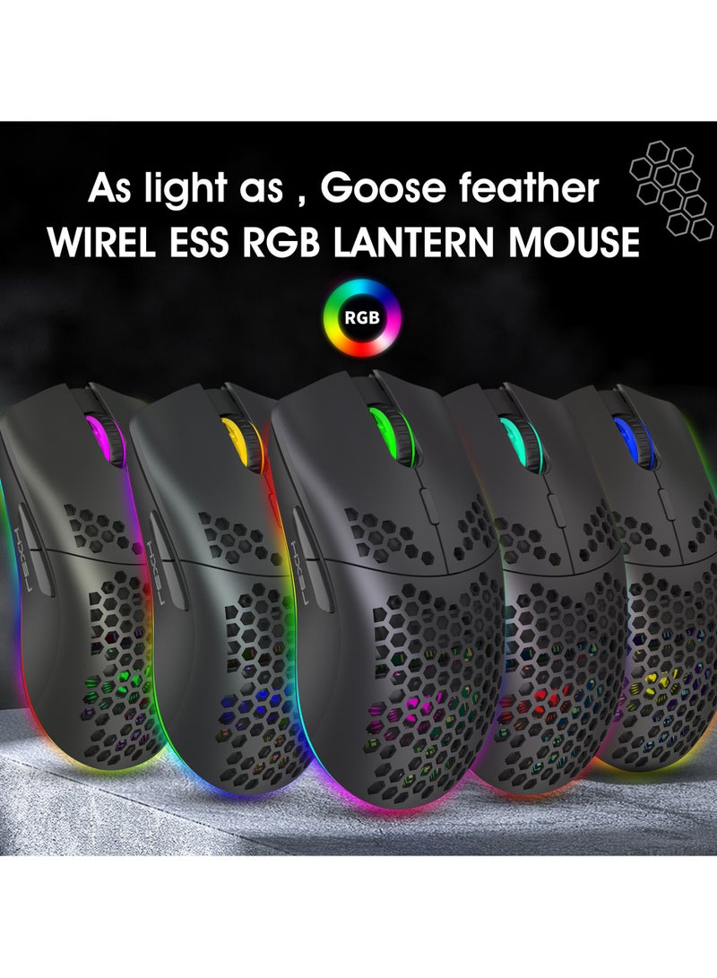 بوليفياز ماوس قيمنق لاسلكي, تصميم خفيف الوزن على شكل خلية نحل مجوفة, سلكي/BT/2.4 جيجاهرتز لاسلكي, تصميم مريح, ماوس إضاءة RGB قابل لإعادة الشحن لأجهزة الكمبيوتر الشخصية وأجهزة الكمبيوتر المح - Image 2