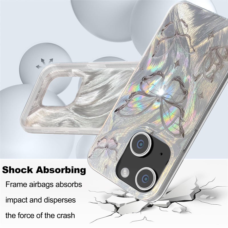 I-MGAE-IN-AR for iPhone 13 Case & iPhone 14 Case Shiny Silver Butterfly Design,Trendy Cute Soft Slim Shockproof TPU Protective Phone Cases Cover for Women Girls Aesthetic Glitter,iPhone 14/13 6.1" - Image 3