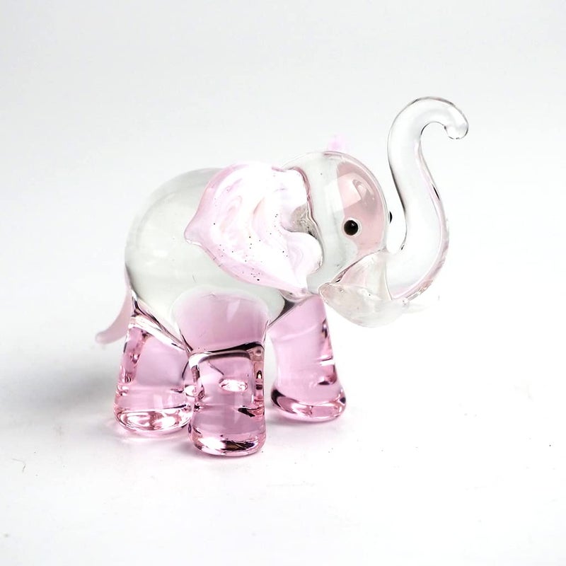 ZOOCRAFT Lucky Elephant Figurines Pink Hand Blown Art Glass Collectible Animal Ornament Gift Decor 15 x 25 x 18 inches