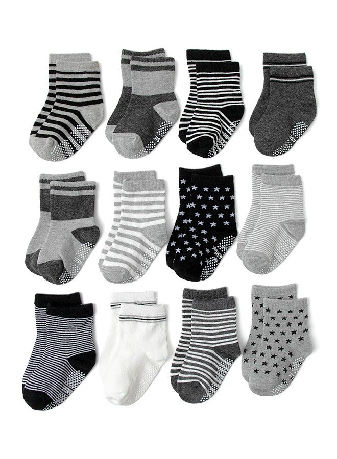 12 Pairs Of Cotton Non-Slip Striped Baby Socks for Kids Boys' Socks Girls' Socks Multicolor - Image 1