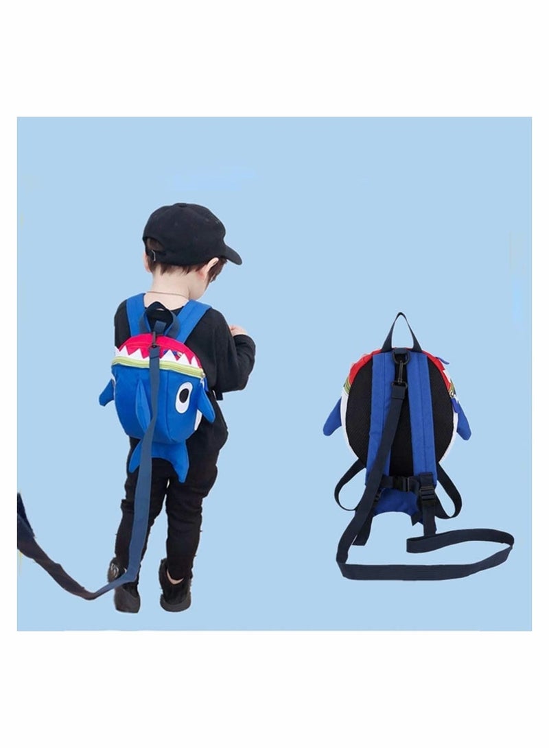 Safety Kids Leash Backpack with 2 in 1 Harness Leash Lunch Boxes Carry Bag Cute Shark for Toddlers Boys Girls Little Playful Preschool–Blue - Image 4