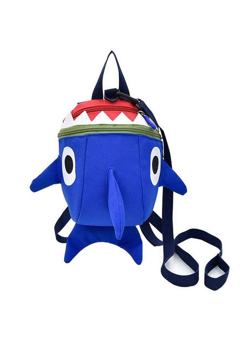 Safety Kids Leash Backpack with 2 in 1 Harness Leash Lunch Boxes Carry Bag Cute Shark for Toddlers Boys Girls Little Playful Preschool–Blue - Image 1