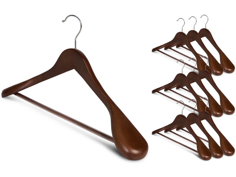 StorageWorks Wooden Hangers 10 Pack Extra Wide Shoulder Wood Coat Hanger for Coats Shirts Jackets Pants Suits Light Walnut Color