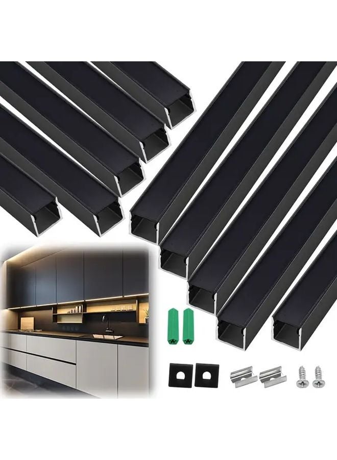 10 Pack Black LED Strip Light Diffuser Channel U Shape Aluminum Profile With Covers - Image 1